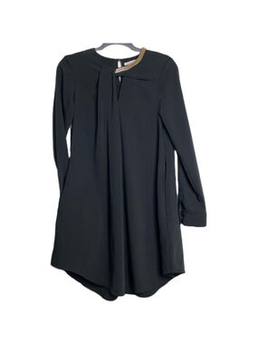 RACHEL ROY Black Long Sleeve Dress Gold Chain Detail Neckline Side Pockets Sz S